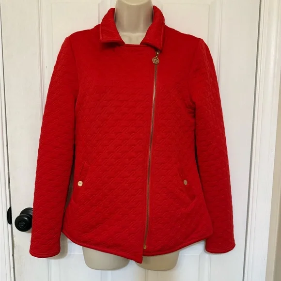 Anne Klein Red Quilted Moto Jacket Zip Front Size M - Picture 2 of 10